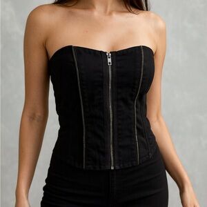 Y2K Vintage Strapless Corset Top with Zipper Front Punk Grunge Whimsigoth Emo M